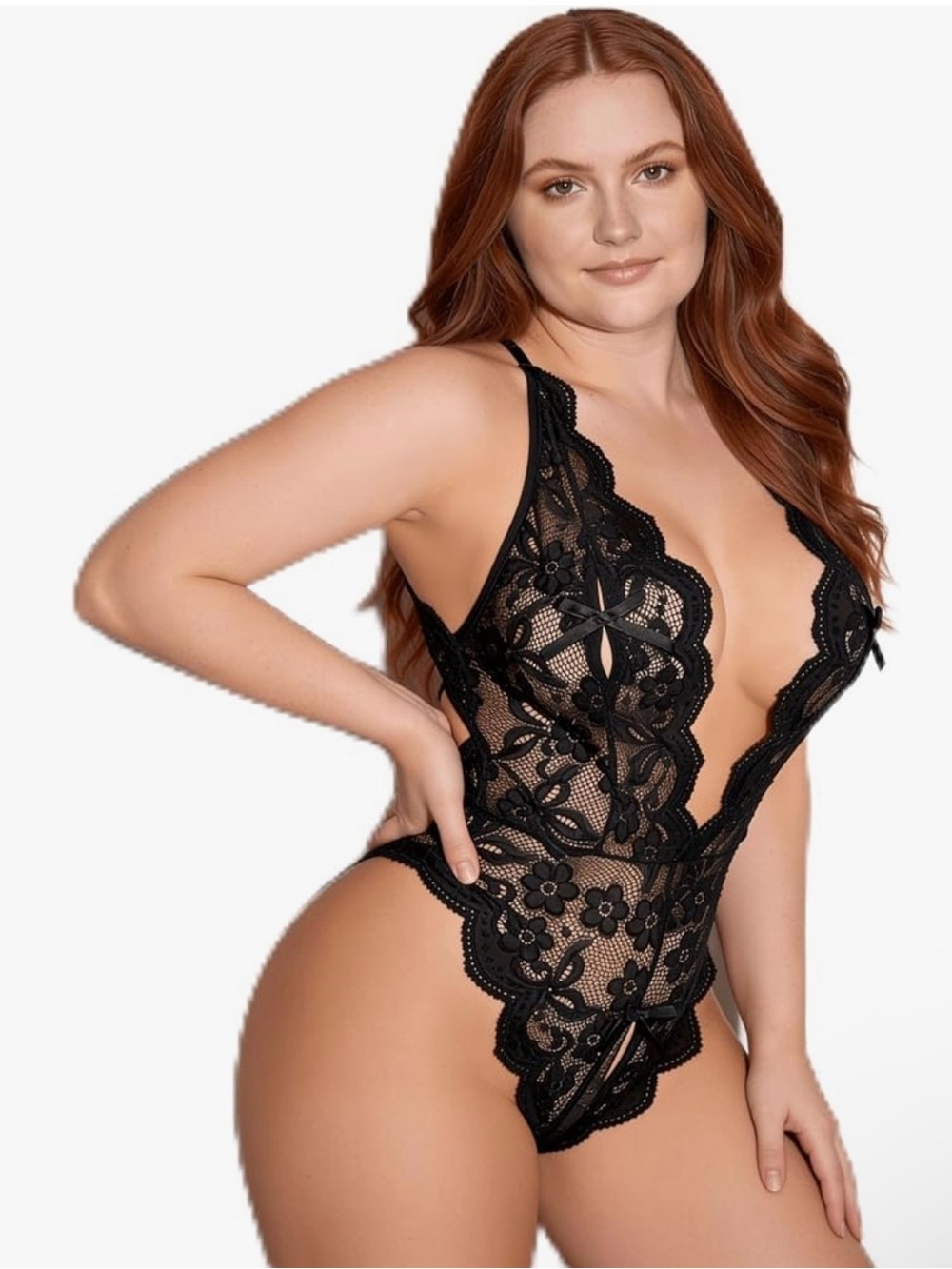 Red Lace Plunge V-Neck Teddy Bodysuit